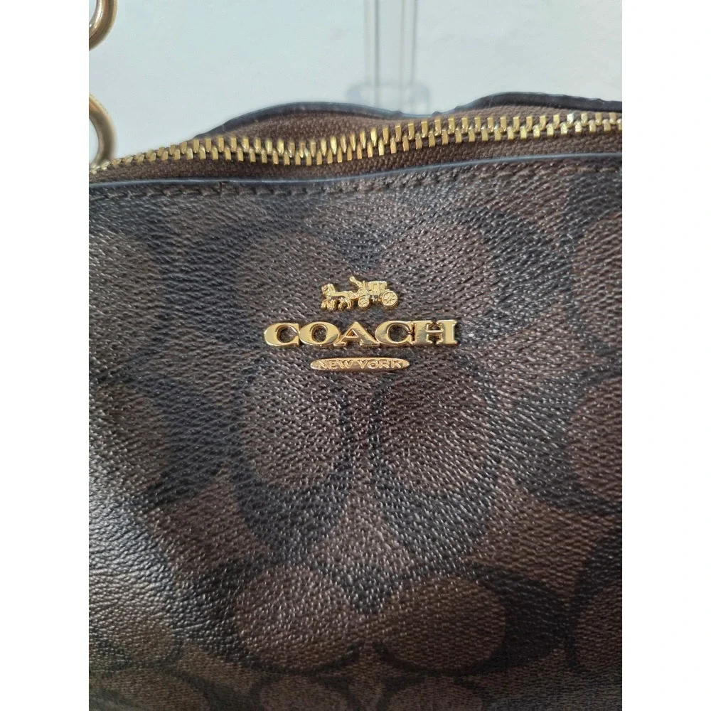 Coach Kelsey Satchel Mahogany Brown Signature Canvas Leather Handbag with COA